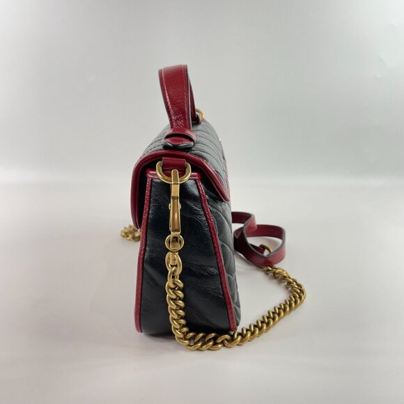 Gucci Black Red Calfskin Marmont Top Handle Crossbody Bag sku#85853(gently used) - Picture 5 of 15